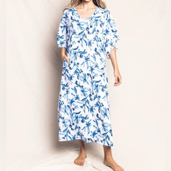 Petite Plume Peruvian Pima Cotton Sounds of Santorini Caftan Size Small NWOT - Picture 3 of 9